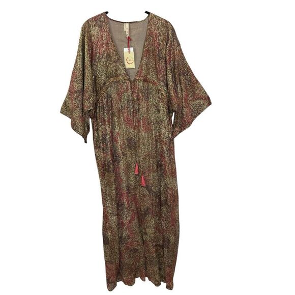 NWT Raga Zuri Long Sleeve Maxi Gold Metallic Dress Oversized Size M $245 MSRP - Picture 3 of 14